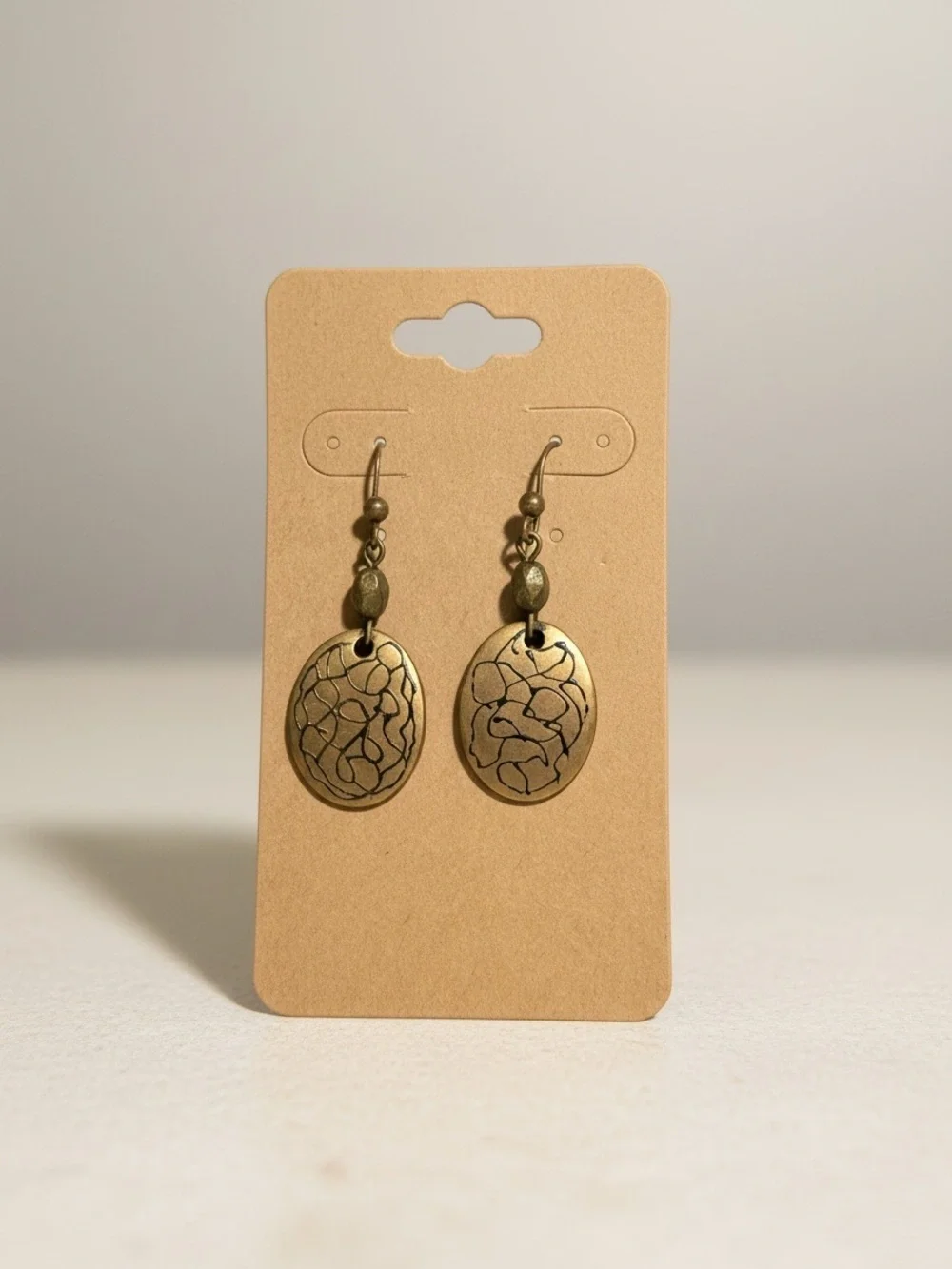 Chico's Brass-Tone Vintage Textured Oval Dangle Earrings